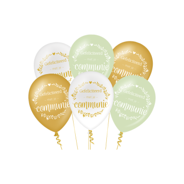 Communie ballon goud wit, 6 st