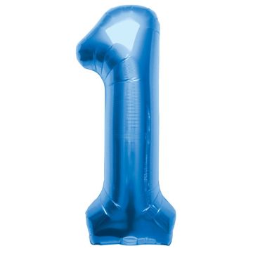 Folie ballon blauw cijfer 1 van 86 cm groot.