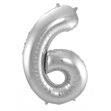 Folieballon cijfer 6 zilver