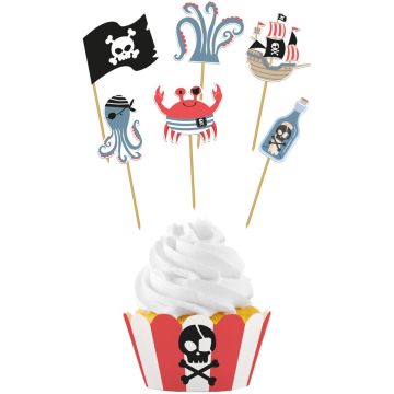 Piraten Cup Cake deco set, 6 st